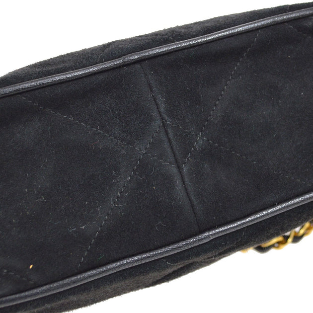 CHANEL 1986-1988 Black Suede Diamond Camera Bag Mini