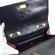 Chanel 1989-1991 Navy Trapezoid Flap Large & Pouch Set
