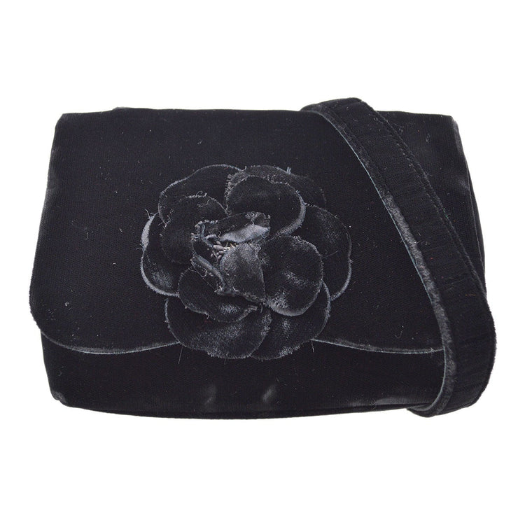 CHANEL 1991-1994 Camellia Shoulder Bag Black Velvet