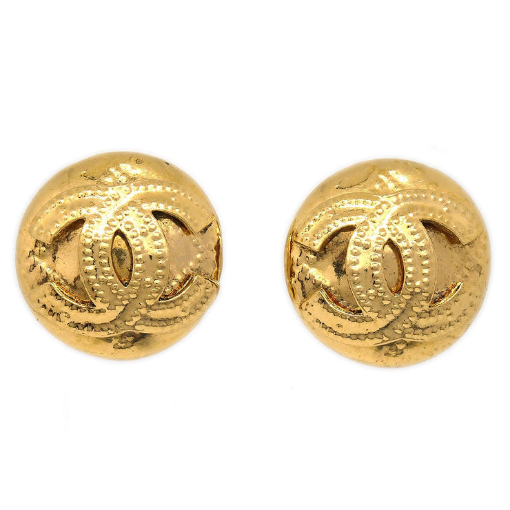 Chanel 1994 Gold Quilted 'CC' Round Earrings Small