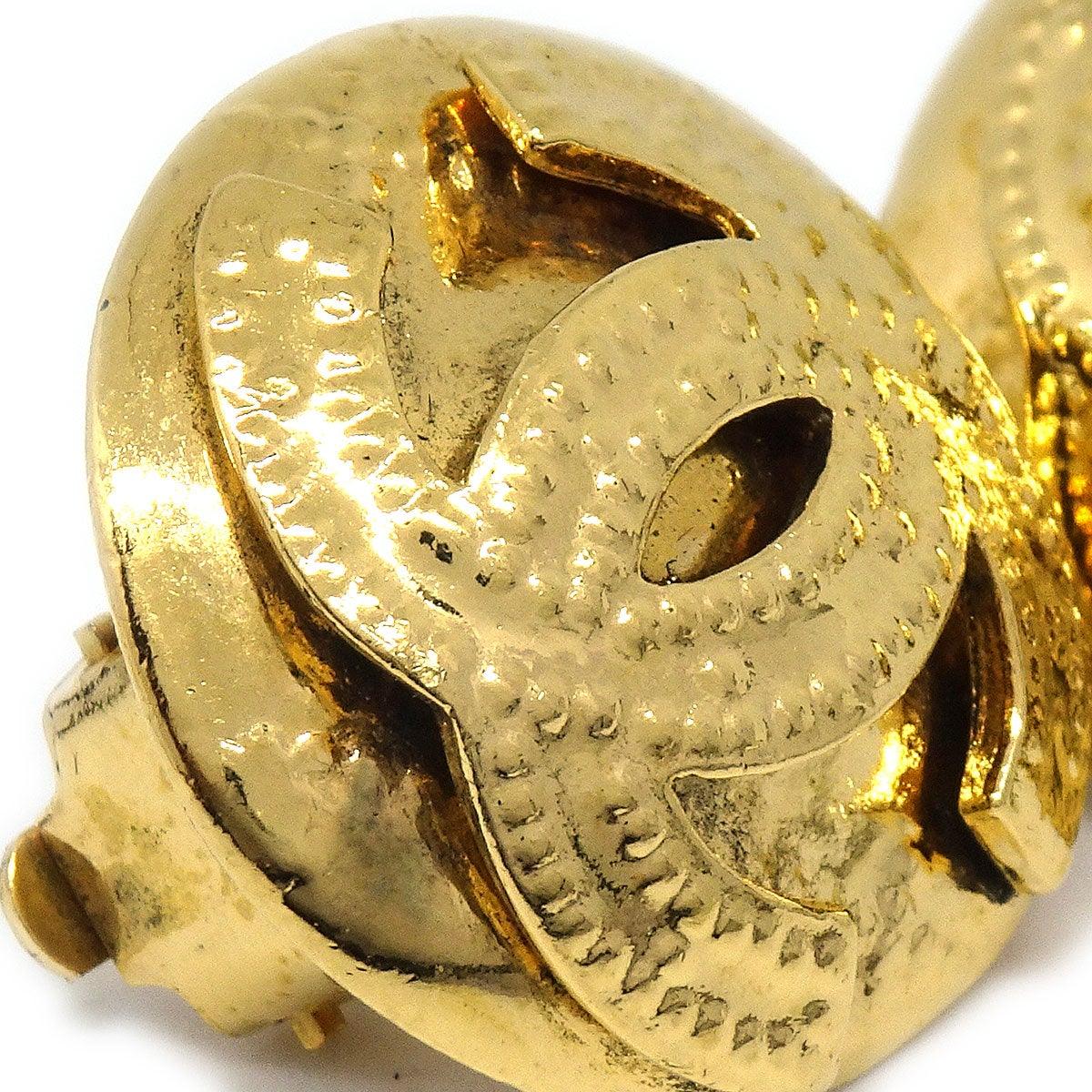 Chanel 1994 Gold Quilted 'CC' Round Earrings Small