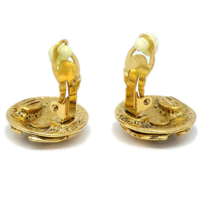 Chanel 1994 Gold Quilted 'CC' Round Earrings Small