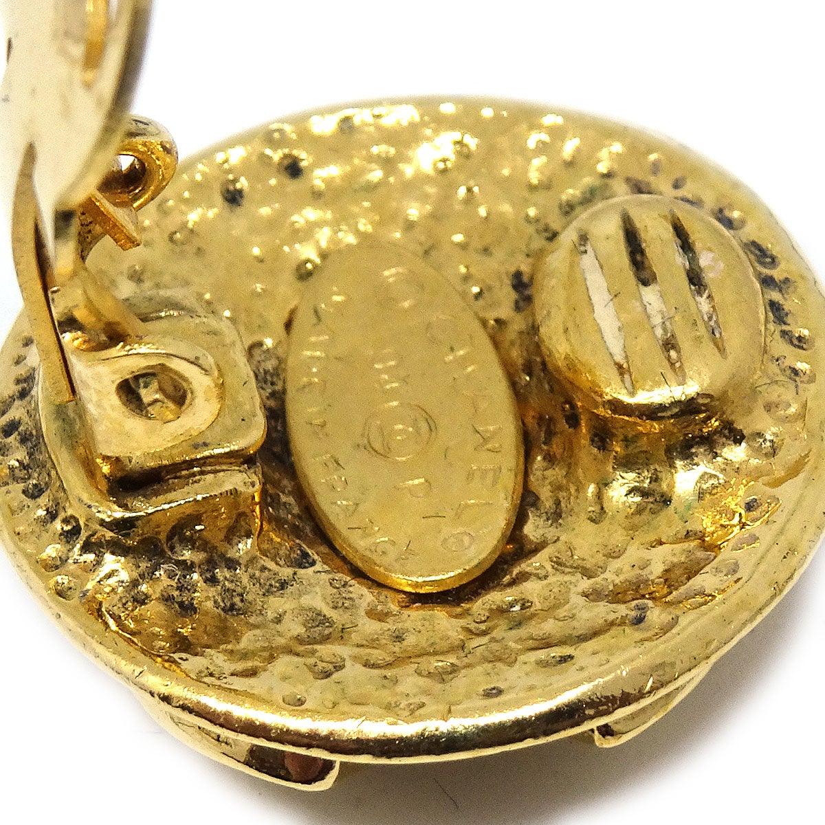 Chanel 1994 Gold Quilted 'CC' Round Earrings Small