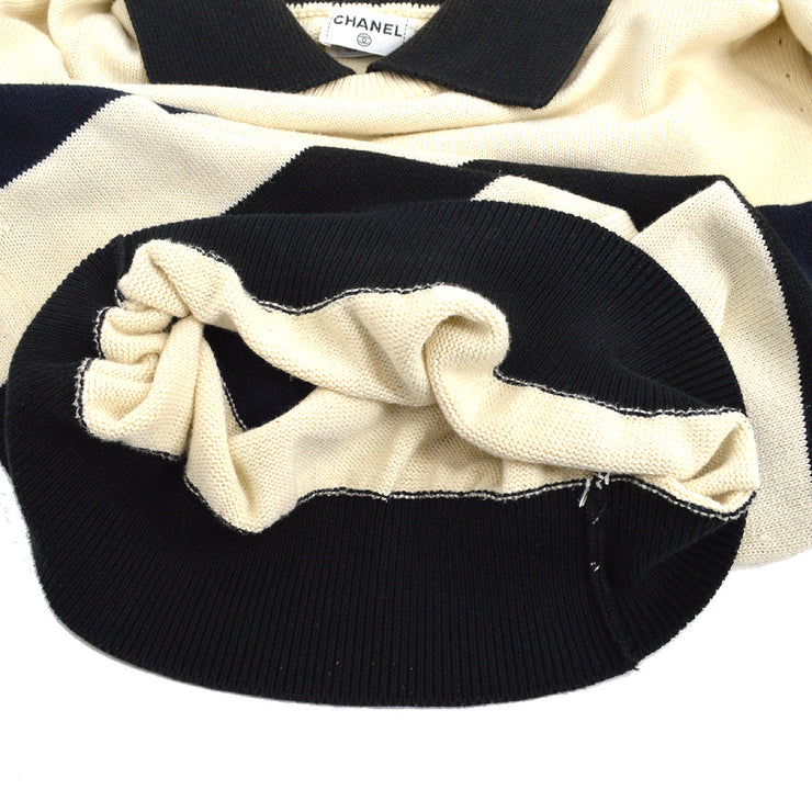 CHANEL Black Ivory Cotton Striped Summer Knit Top