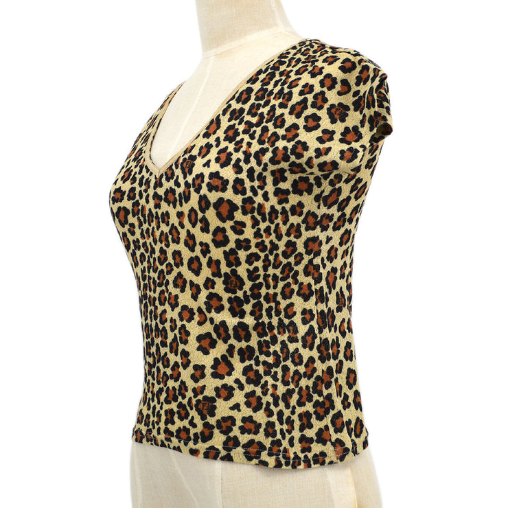 FENDI Leopard Pattern Short Sleeve Tops Brown Ivory #42