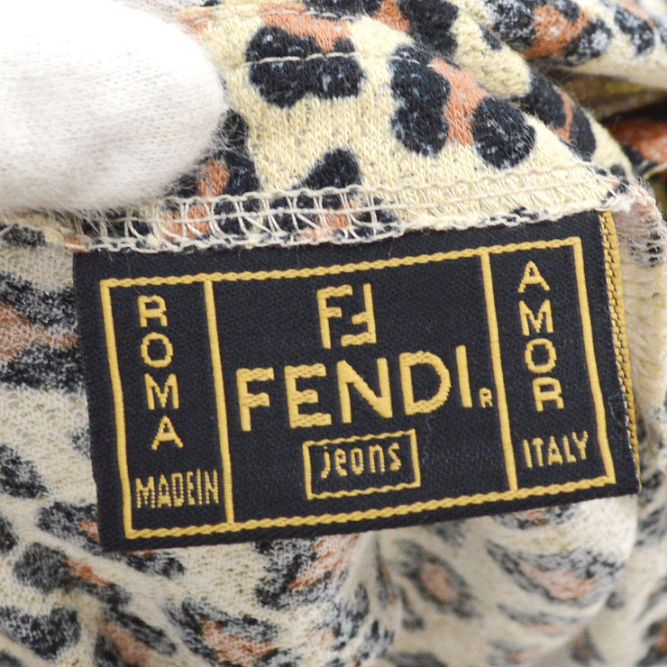 FENDI Leopard Pattern Short Sleeve Tops Brown Ivory #42