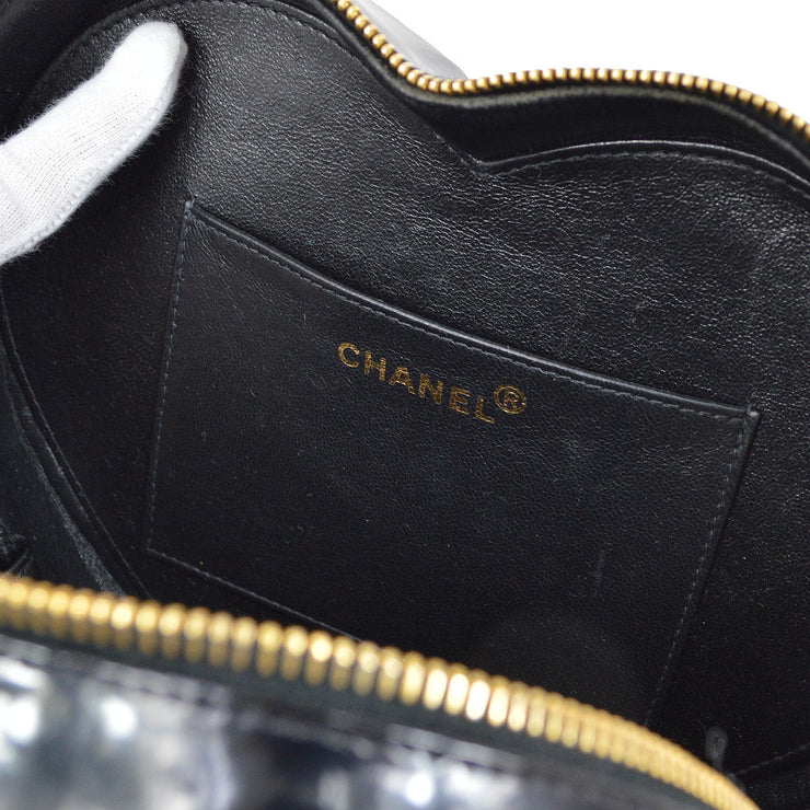 CHANEL * 1995 Black Patent Leather Heart Top Handle Bag