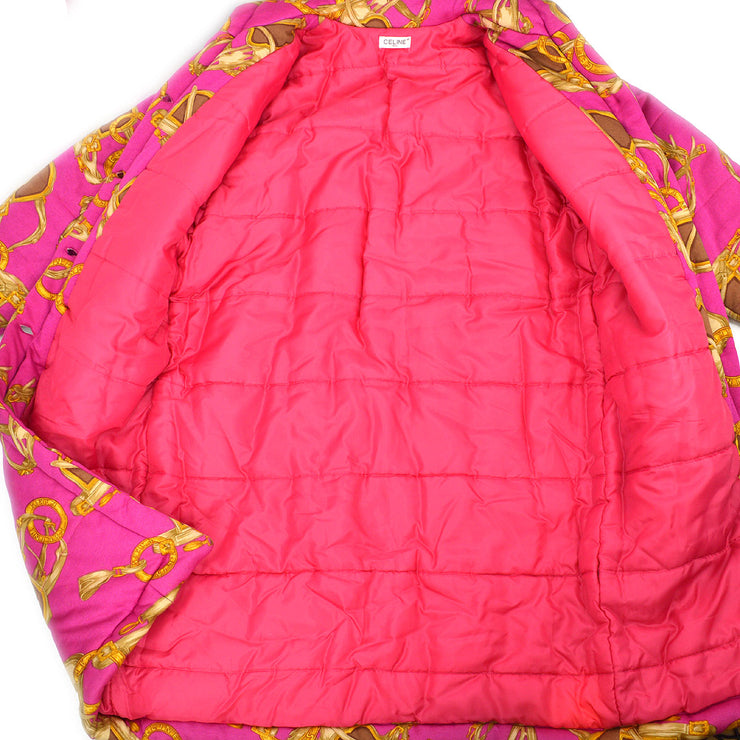 CELINE Pink Scarf Print Quilted Coat Pink #M
