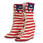 Chanel Cruise 2010 Striped Open Toe Boots Shoes #34 1/2