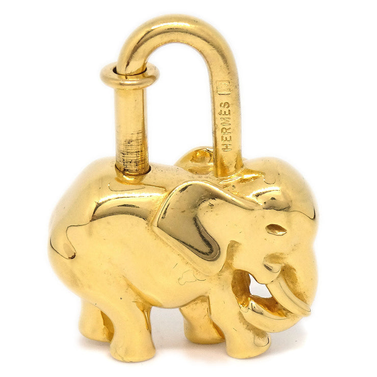 HERMES Elephant Cadena Padlock Bag Charm Gold Small Good