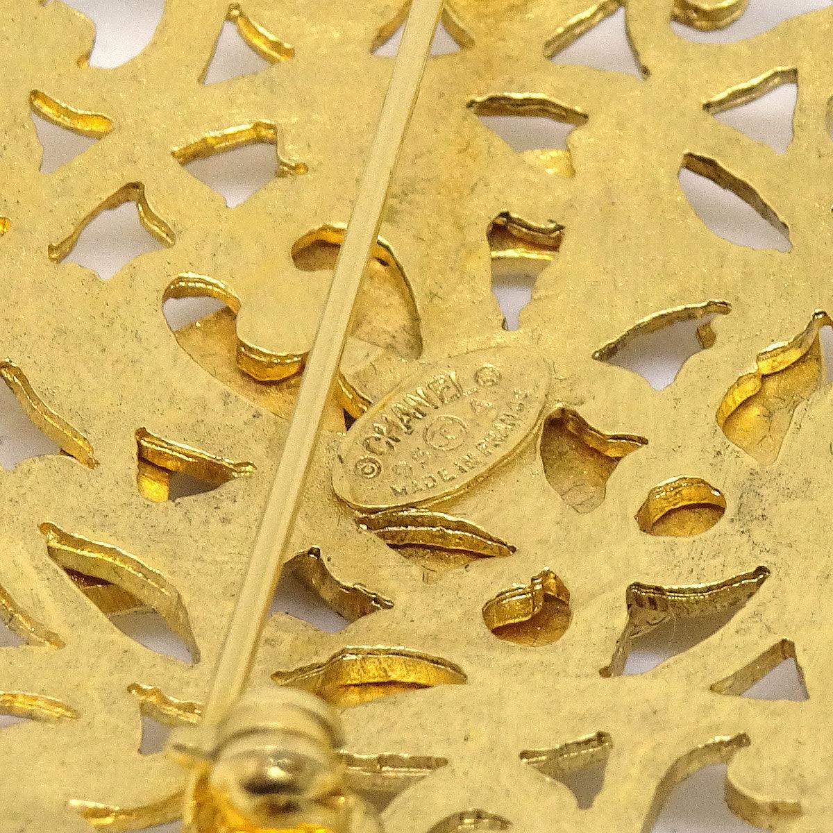 CHANEL 1995 Fretwork Paisley Brooch Pin Gold 95A