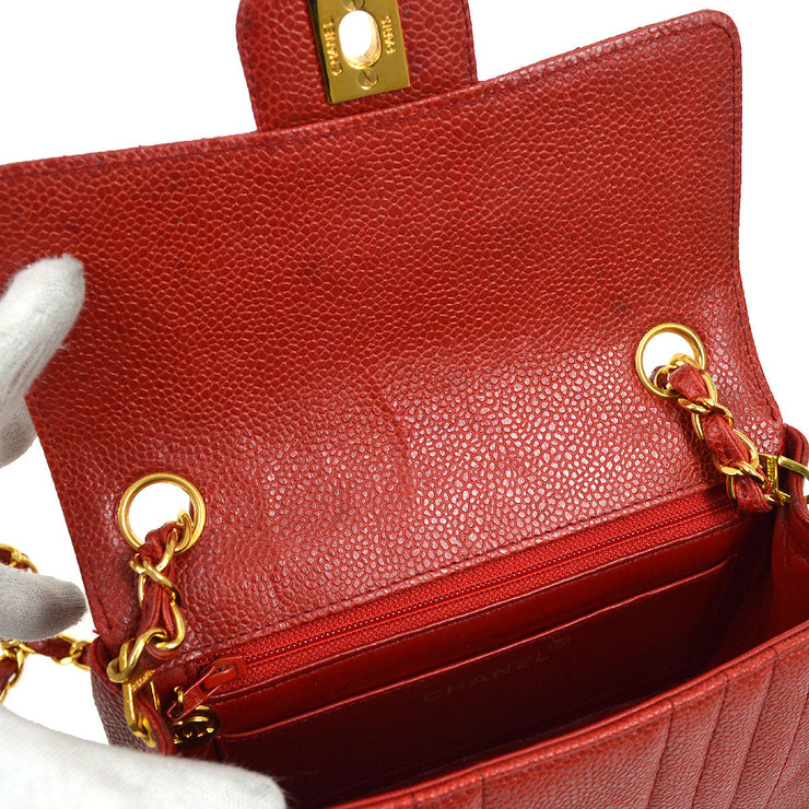 Chanel 17B Red Caviar Classic Mini Square Flap Bag | Dearluxe
