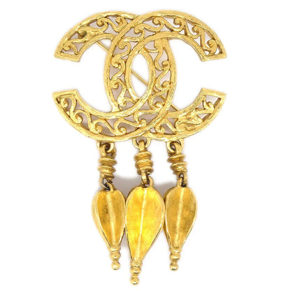 CHANEL 1995 Fretwork Paisley Fringe Brooch Gold 95A