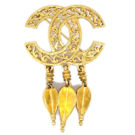 CHANEL 1995 Fretwork Paisley Fringe Brooch Gold 95A