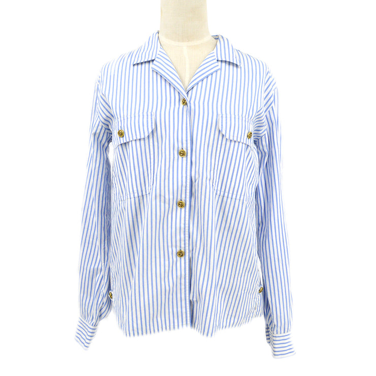 CHANEL Blue White Cotton Striped Open Collar Shirt – AMORE Vintage