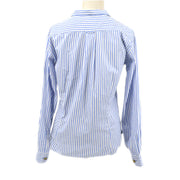 CHANEL Blue White Cotton Striped Open Collar Shirt