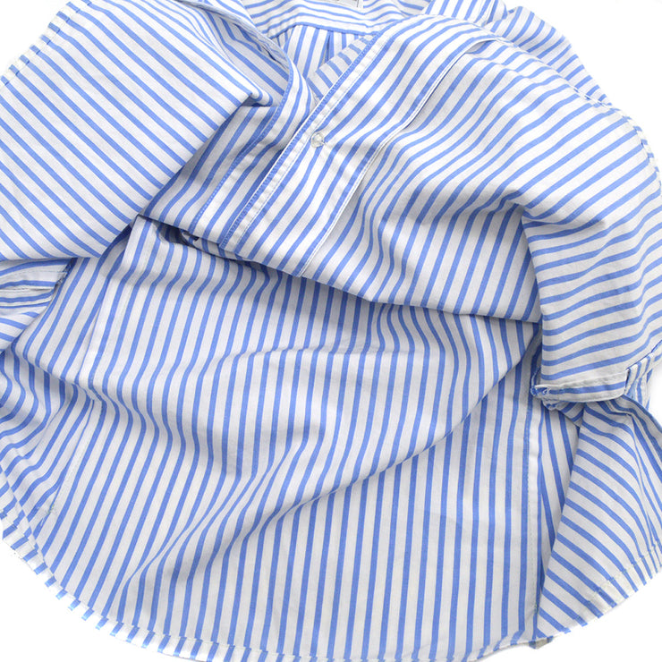 CHANEL Blue White Cotton Striped Open Collar Shirt