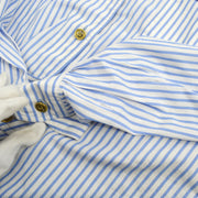 CHANEL Blue White Cotton Striped Open Collar Shirt