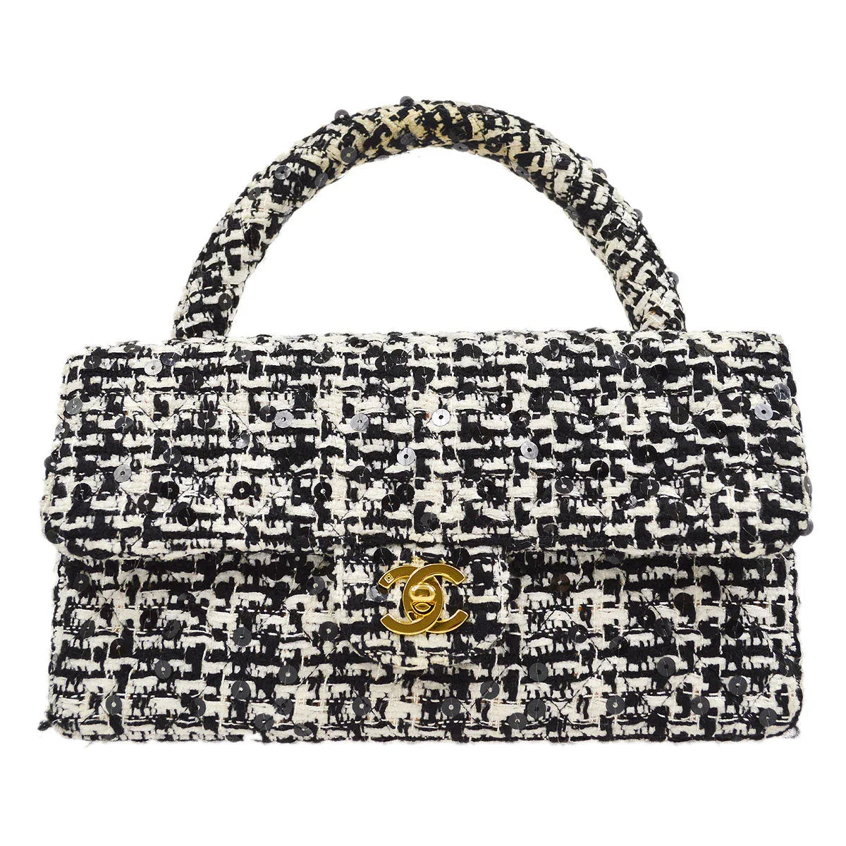 CHANEL * 1994 Tweed Sequins Top Handle Bag