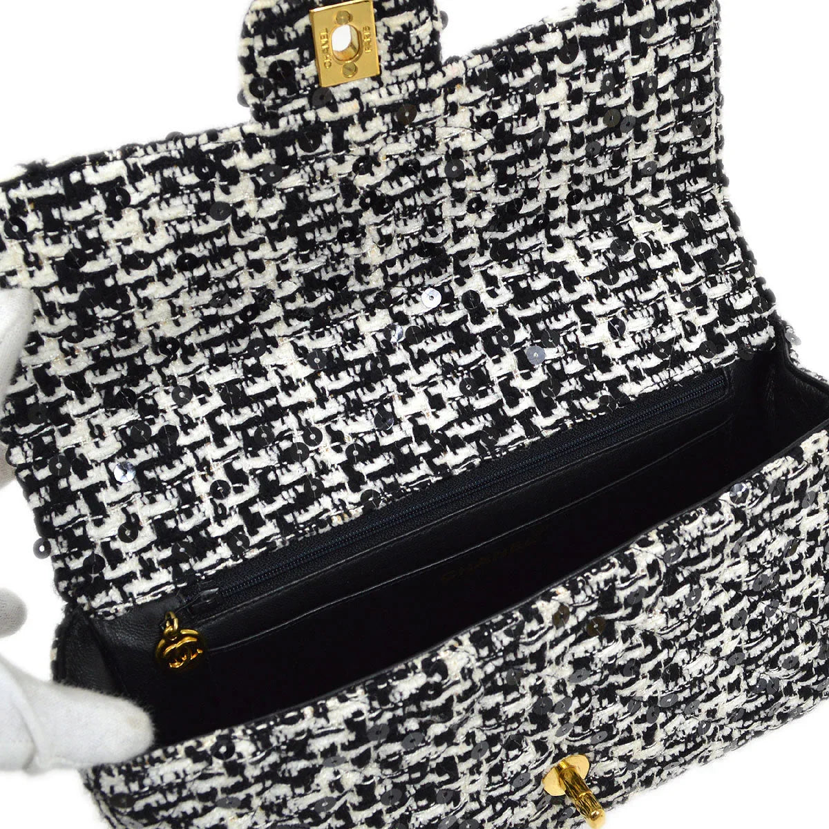 CHANEL * 1994 Tweed Sequins Top Handle Bag