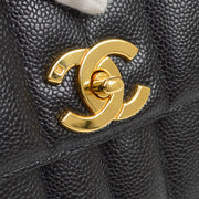 CHANEL 1994-1996 Vertical Stitch Straight Flap Bag Medium Black Caviar