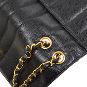 CHANEL 1994-1996 Vertical Stitch Straight Flap Bag Medium Black Caviar