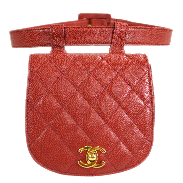 CHANEL 1989-1991 Bum Belt Bag Red Caviar Skin #75