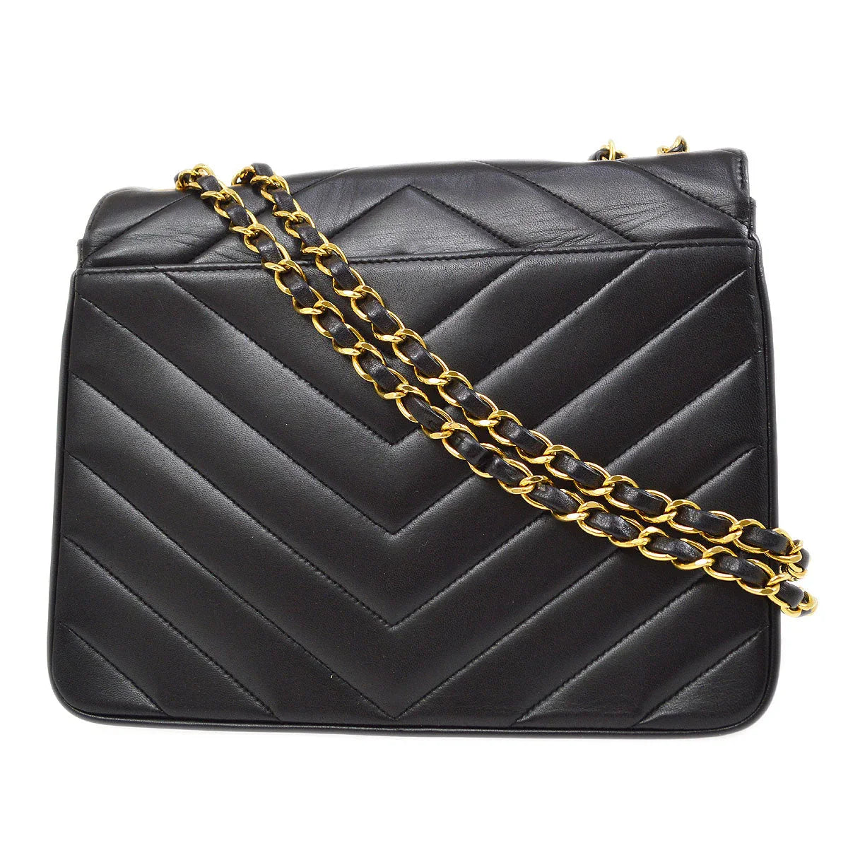CHANEL 1991-1994 Black Lambskin Chevron Letter Flap Small