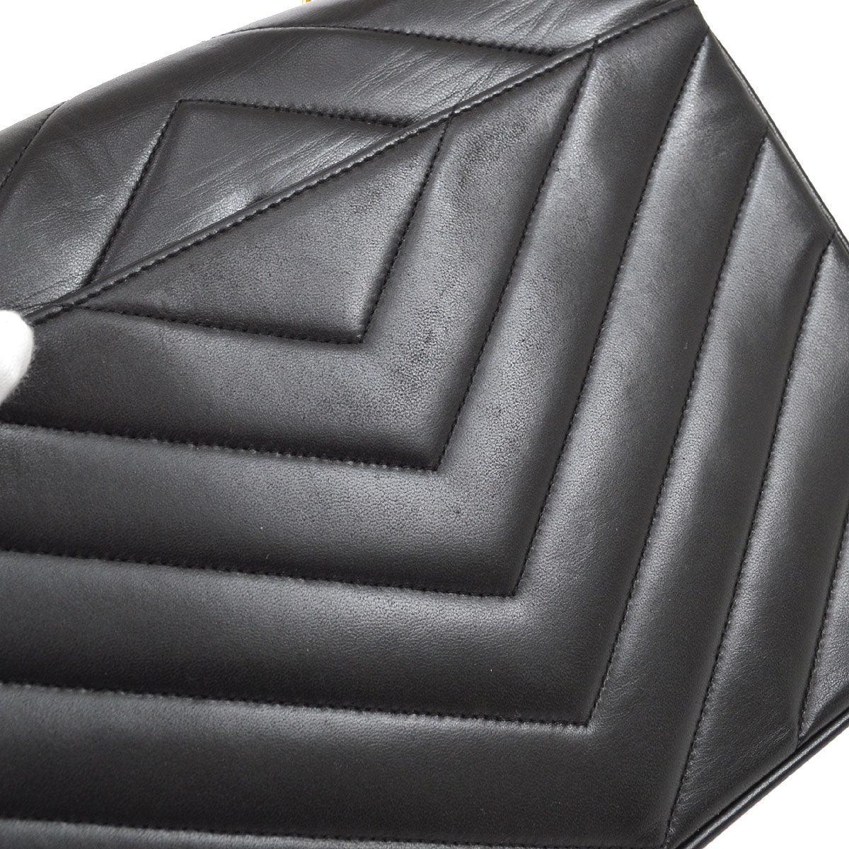 CHANEL 1991-1994 Black Lambskin Chevron Letter Flap Small