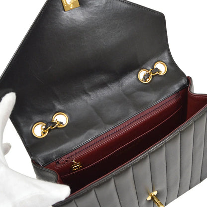 CHANEL 1991-1994 Black Lambskin Chevron Letter Flap Small