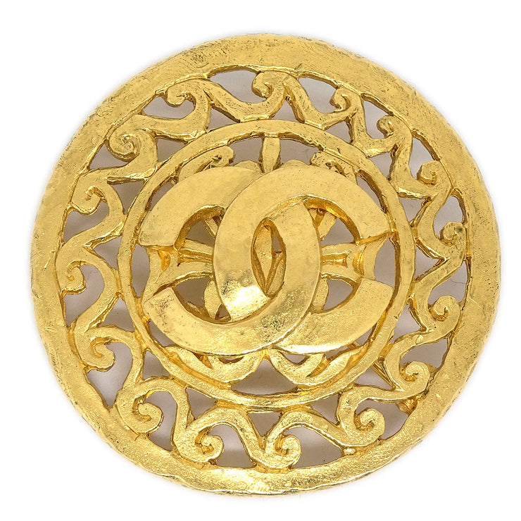 CHANEL Medallion Brooch Pin Gold 95A