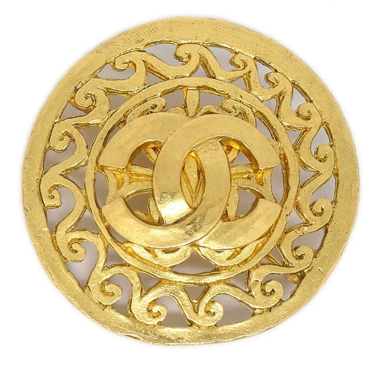 CHANEL1995 Fretwork Paisley Brooch Pin Gold 95A