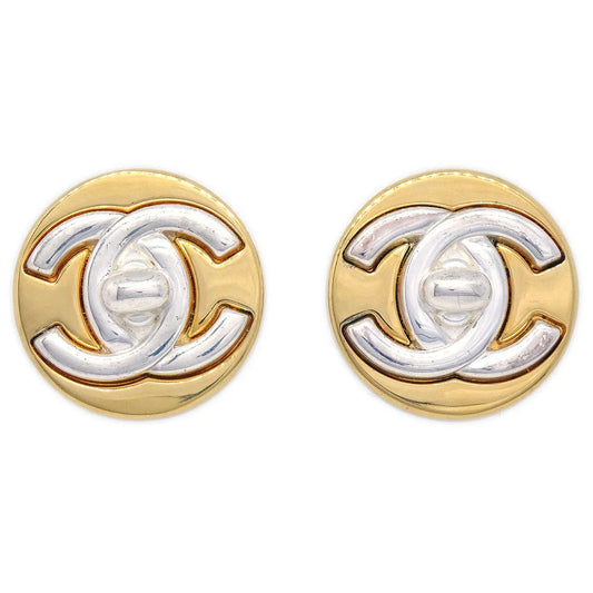 Chanel 1997 Silver & Gold CC Turnlock Earrings Large