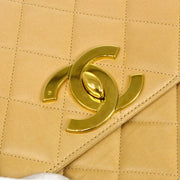 Chanel 1994-1996 Beige Lambskin Straight Flap Medium