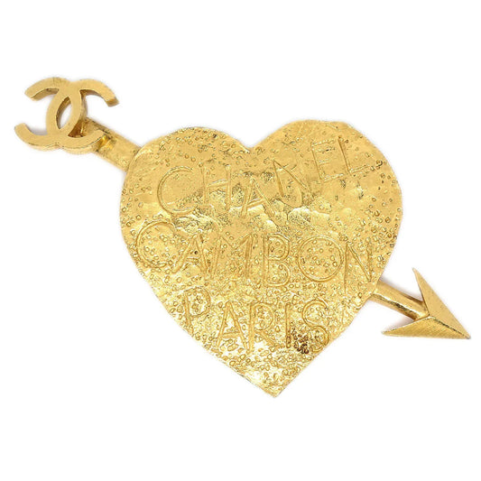 CHANEL 1993 Gold Graffiti Heart Arrow Brooch