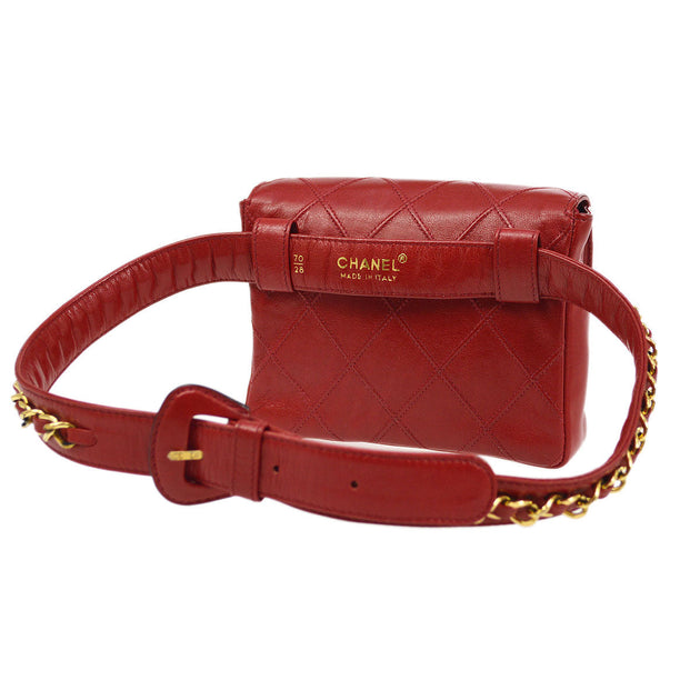 CHANEL 1991-1994 Red Lambskin Cosmoline Belt Bag #70