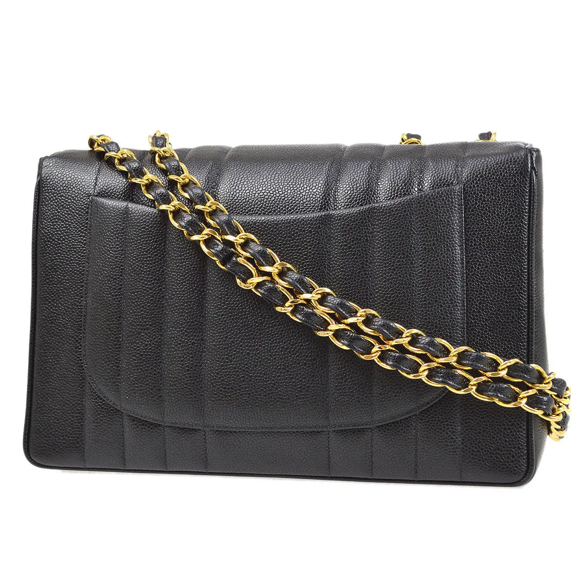 Chanel * 1994-1996 Black Caviar Jumbo Vertical Stith Classic Flap