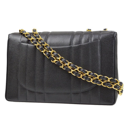 Chanel * 1994-1996 Black Caviar Jumbo Vertical Stith Classic Flap