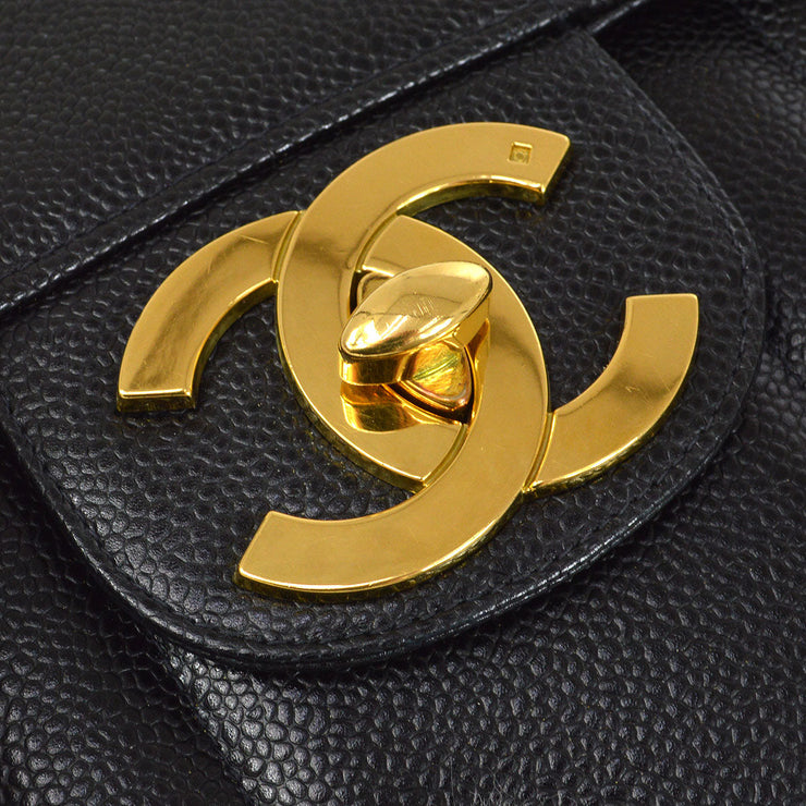 Chanel * 1994-1996 Black Caviar Jumbo Vertical Stith Classic Flap