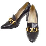 CHANEL Black Lambskin Pumps Shoes #37