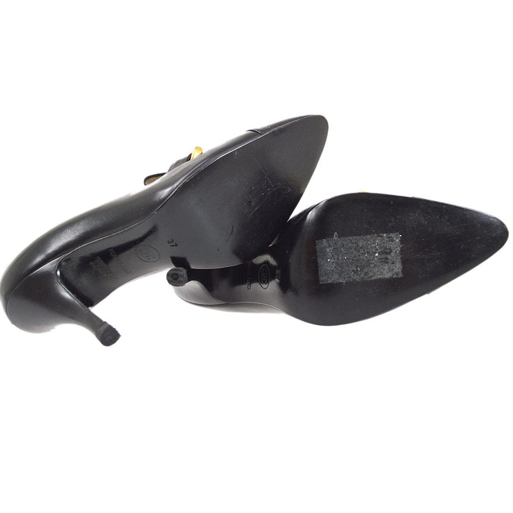 CHANEL Black Lambskin Pumps Shoes #37