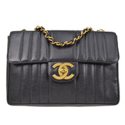 CHANEL 1991-1994 Vertical Classic Flap Jumbo Black Caviar