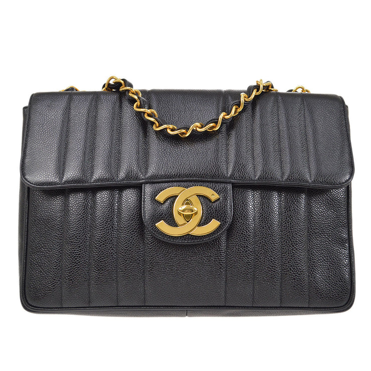 CHANEL 1991-1994 Vertical Classic Flap Jumbo Black Caviar