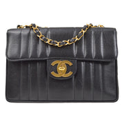 CHANEL 1991-1994 Black Caviar Vertical Classic Flap Jumbo