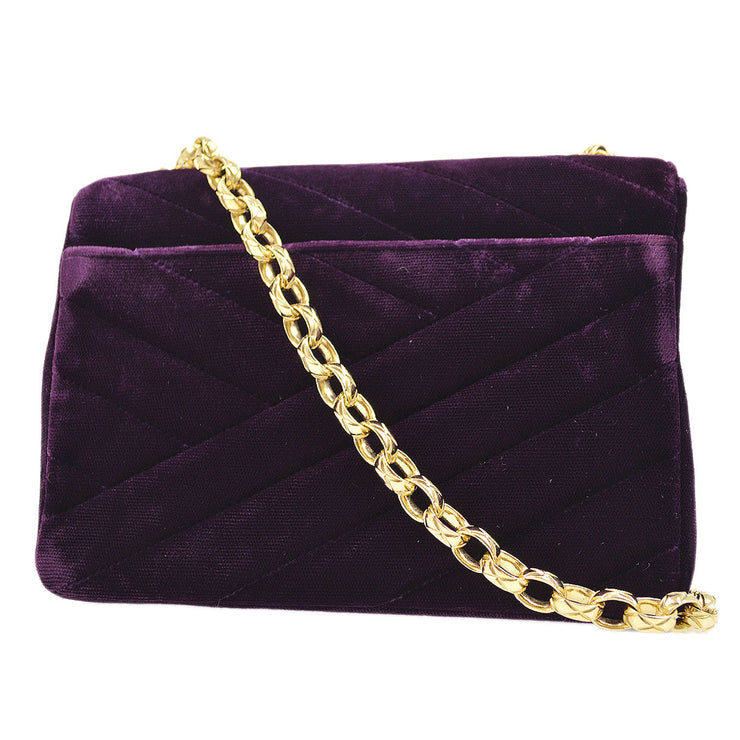 Chanel * 1991-1994 Purple Velvet Rhinestone CC Diagonal Letter Flap Bag