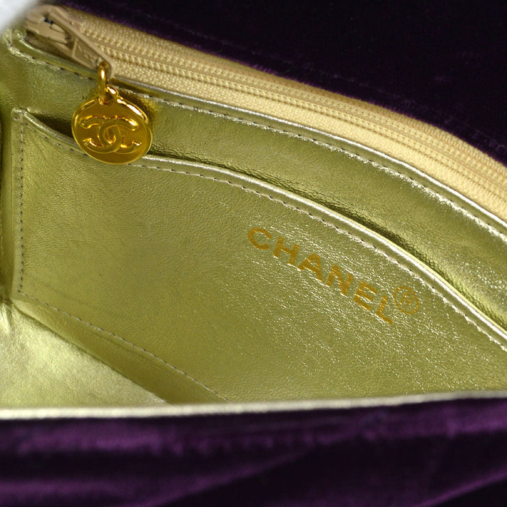 Vintage Chanel Plum Suede Chevron Quilted Double Flap Bag