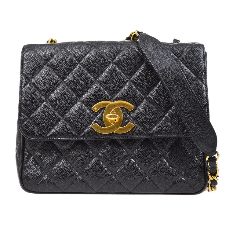 Chanel Vintage Chanel Boston Speedy Black Caviar Leather Handbag +