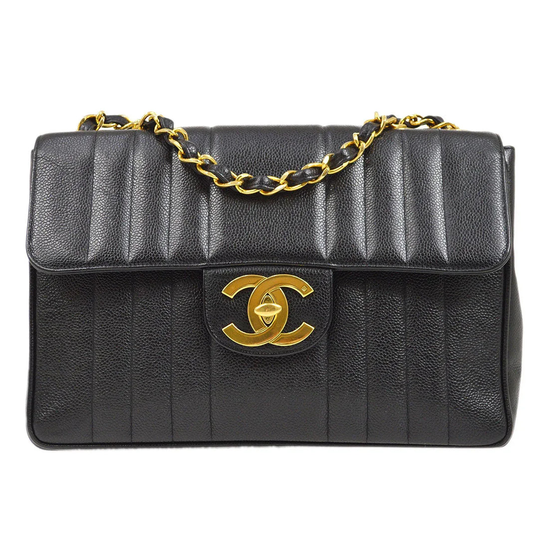 CHANEL 1994-1996 Black Caviar Vertical Classic Flap Jumbo – AMORE 