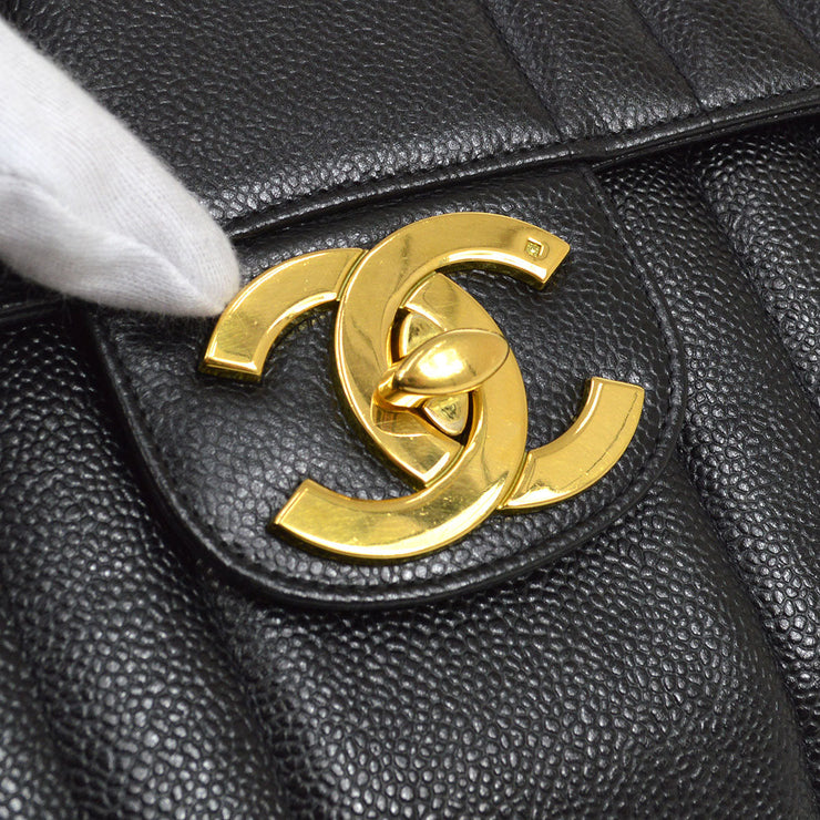 CHANEL 1994-1996 Black Caviar Vertical Classic Flap Jumbo