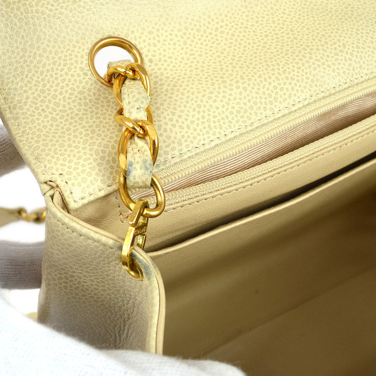CHANEL 1996 Ivory Caviar Straight Flap Large